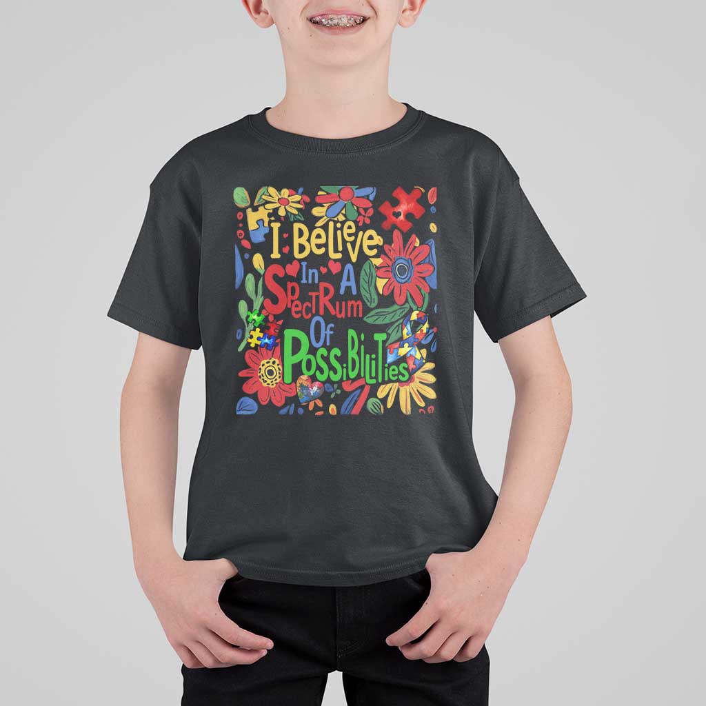 Autism Acceptance T Shirt For Kid I Believe In A Spectrum Of Possibilities Retro Boho
