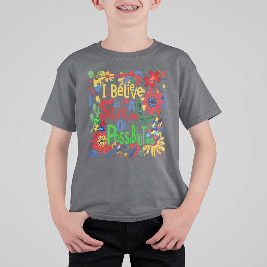 Autism Acceptance T Shirt For Kid I Believe In A Spectrum Of Possibilities Retro Boho