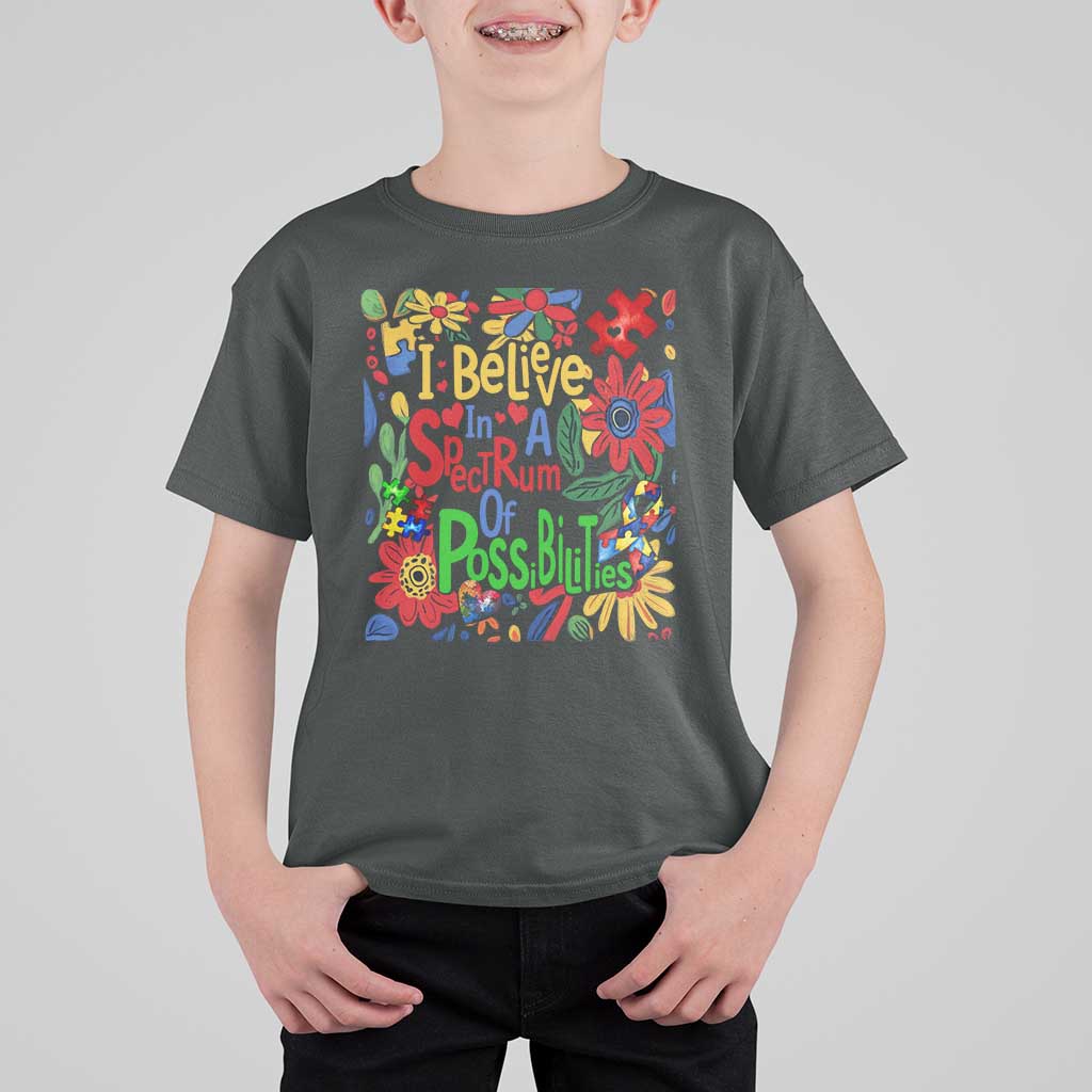 Autism Acceptance T Shirt For Kid I Believe In A Spectrum Of Possibilities Retro Boho