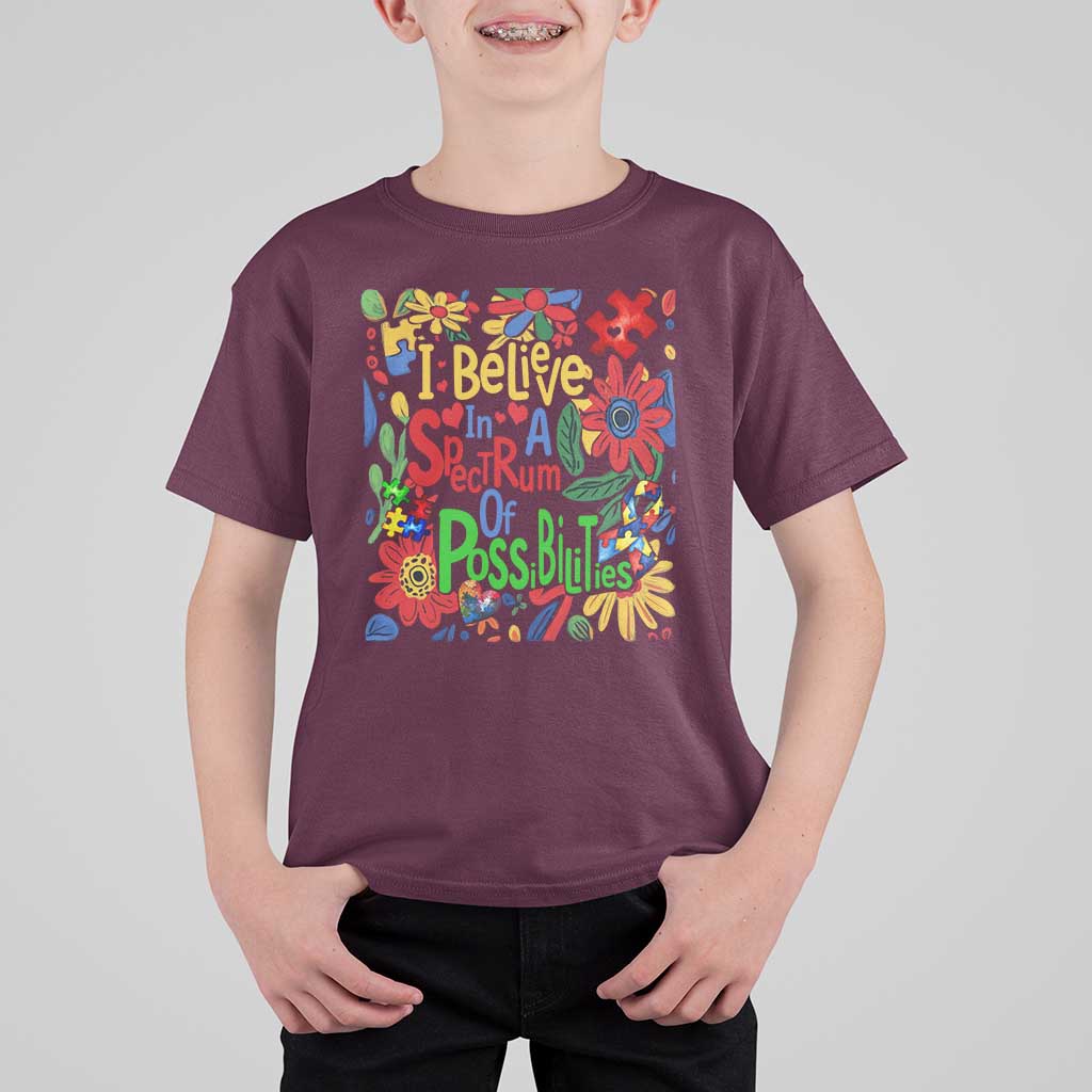 Autism Acceptance T Shirt For Kid I Believe In A Spectrum Of Possibilities Retro Boho