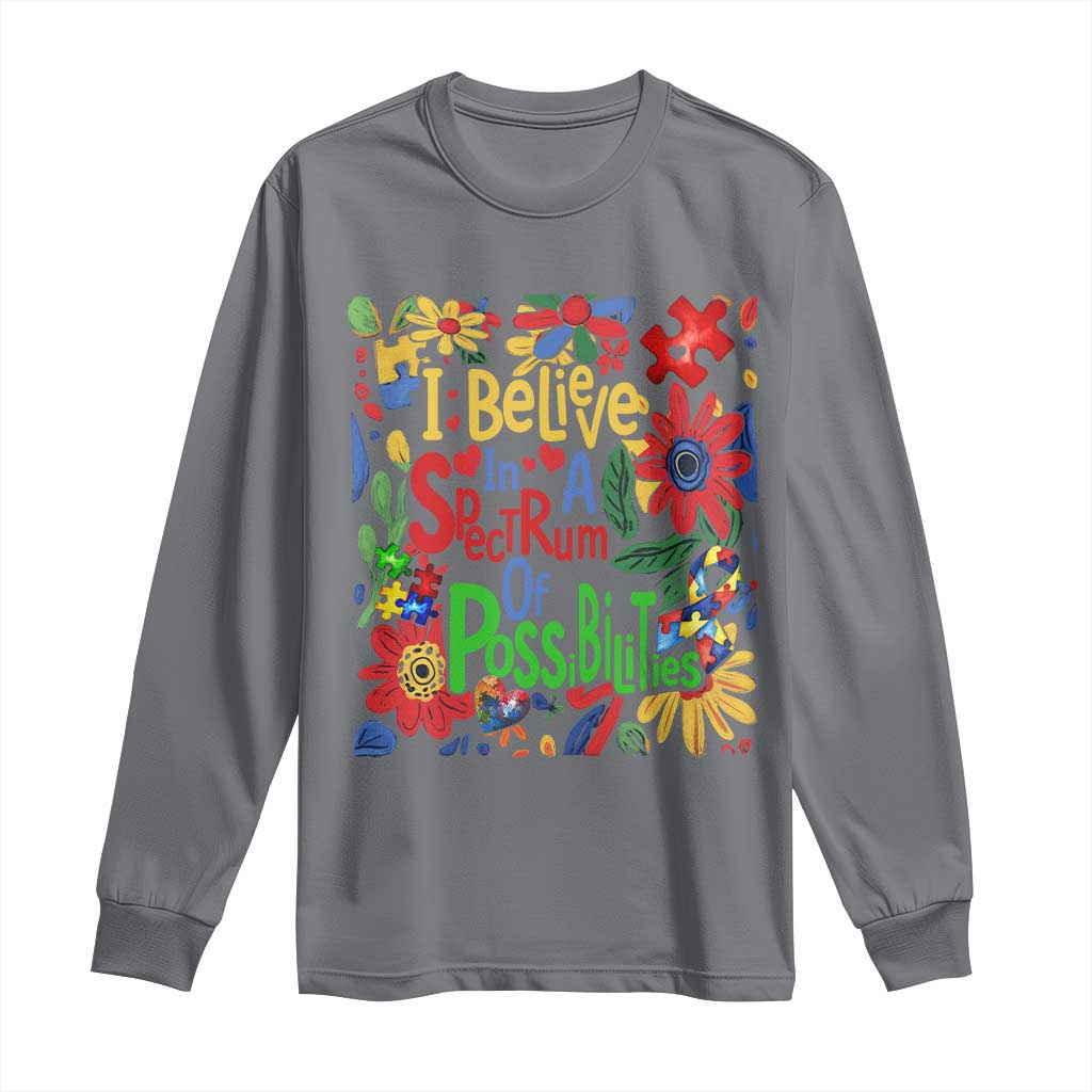 Autism Acceptance Long Sleeve Shirt I Believe In A Spectrum Of Possibilities Retro Boho