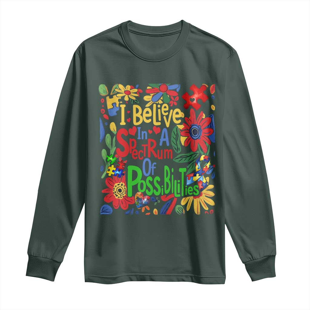Autism Acceptance Long Sleeve Shirt I Believe In A Spectrum Of Possibilities Retro Boho