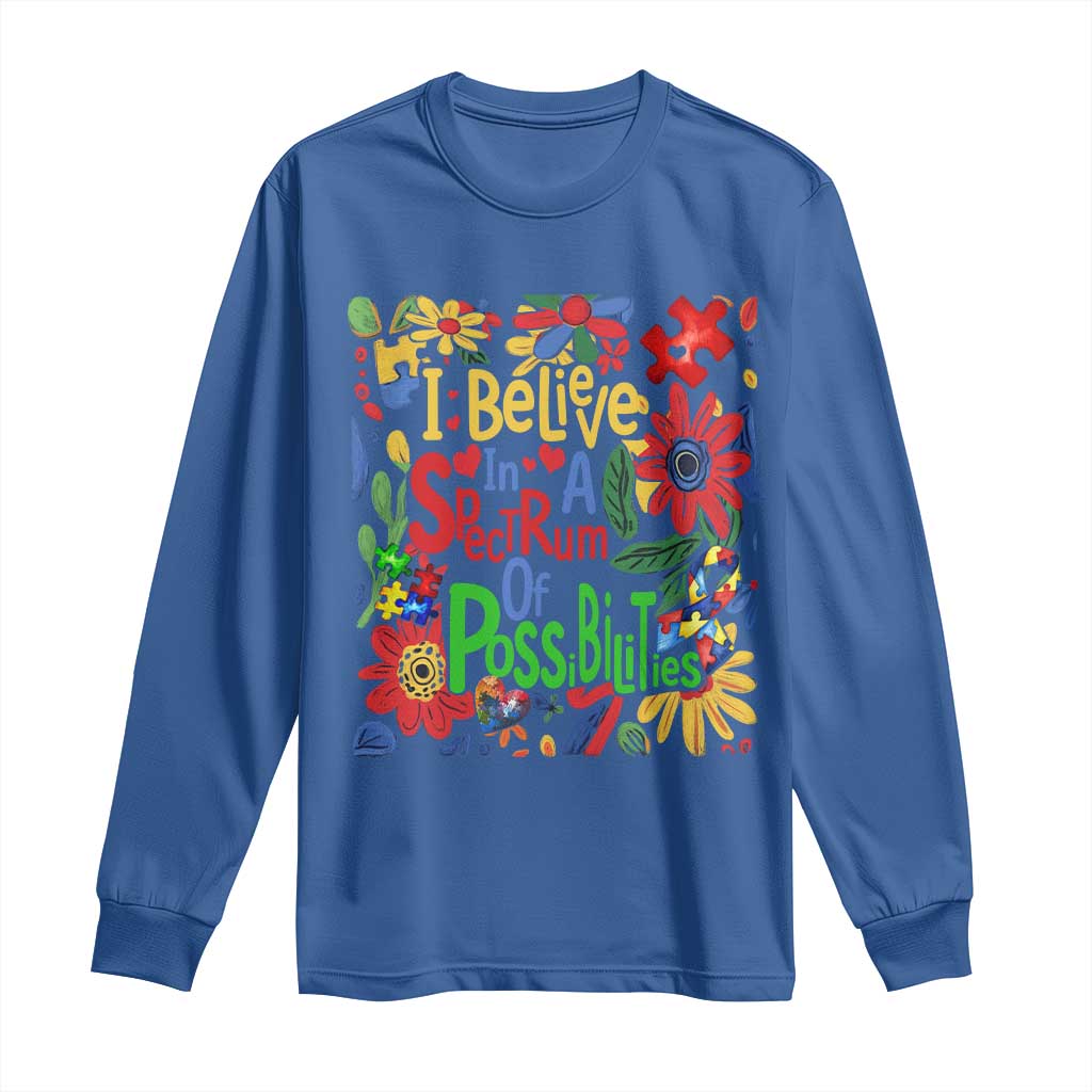 Autism Acceptance Long Sleeve Shirt I Believe In A Spectrum Of Possibilities Retro Boho