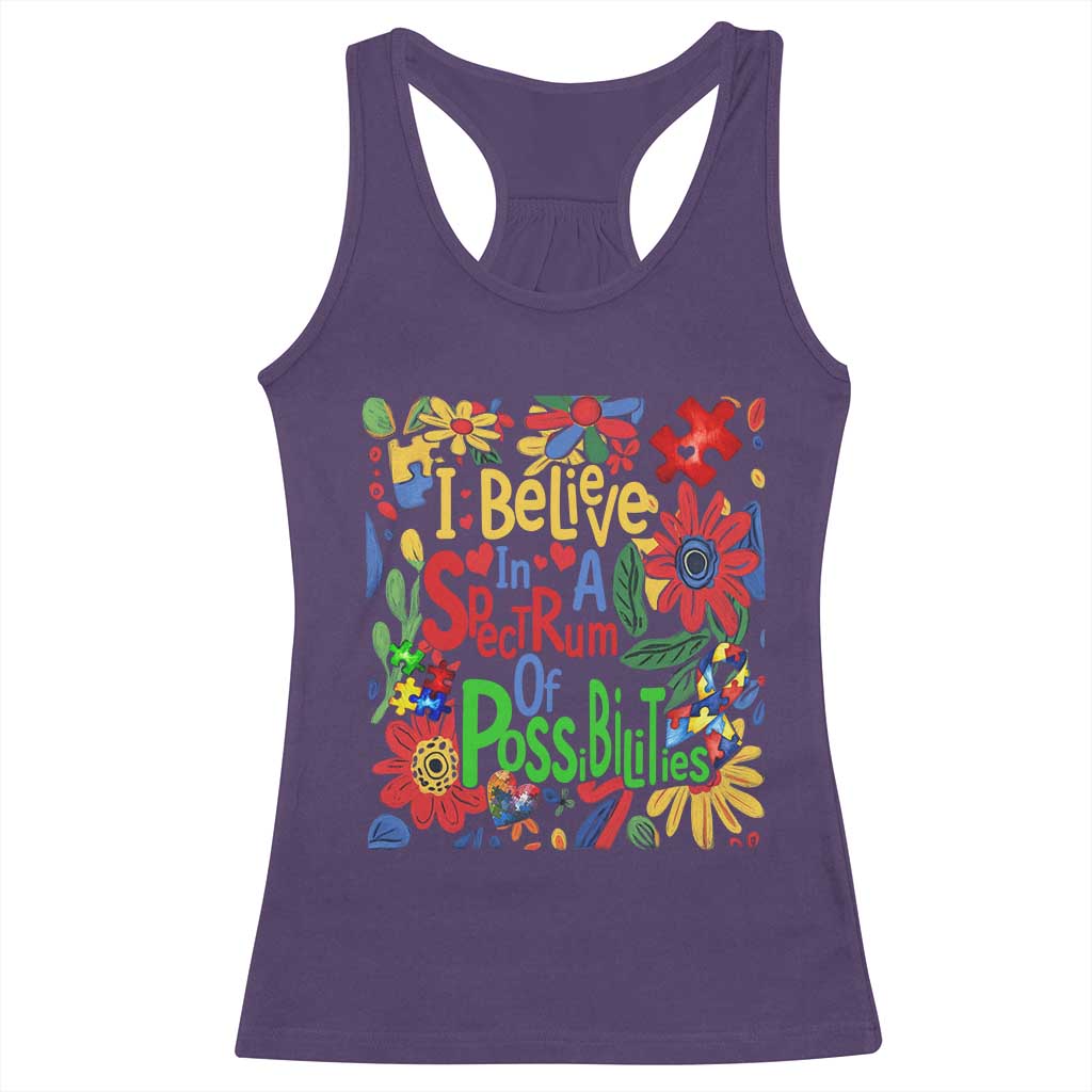 Autism Acceptance Racerback Tank Top I Believe In A Spectrum Of Possibilities Retro Boho