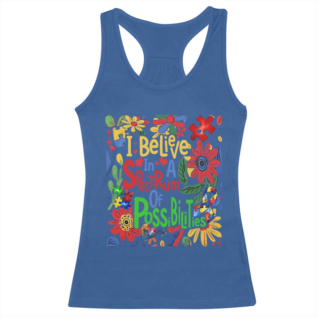 Autism Acceptance Racerback Tank Top I Believe In A Spectrum Of Possibilities Retro Boho