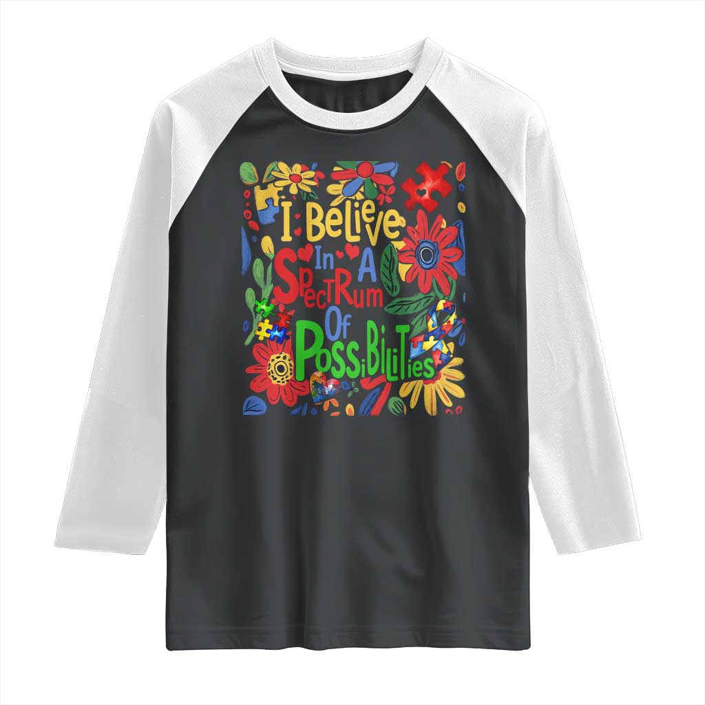 Autism Acceptance Raglan Shirt I Believe In A Spectrum Of Possibilities Retro Boho