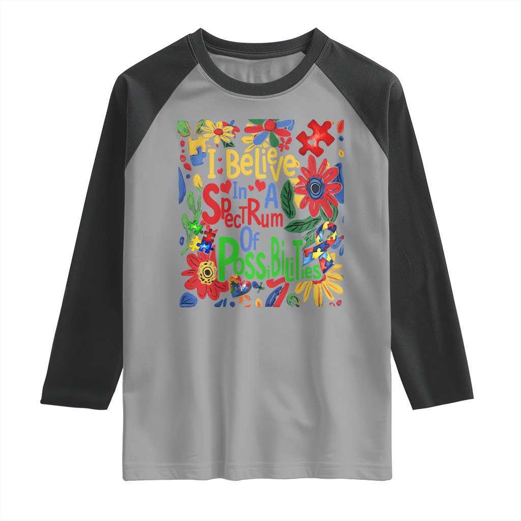 Autism Acceptance Raglan Shirt I Believe In A Spectrum Of Possibilities Retro Boho