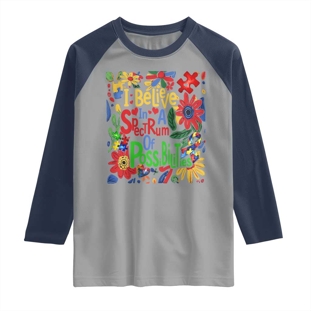 Autism Acceptance Raglan Shirt I Believe In A Spectrum Of Possibilities Retro Boho