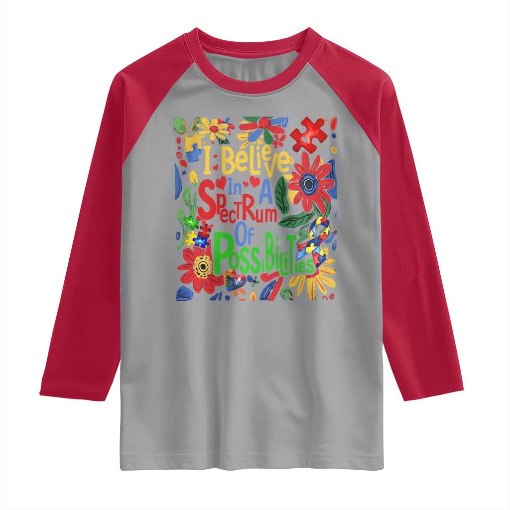 Autism Acceptance Raglan Shirt I Believe In A Spectrum Of Possibilities Retro Boho