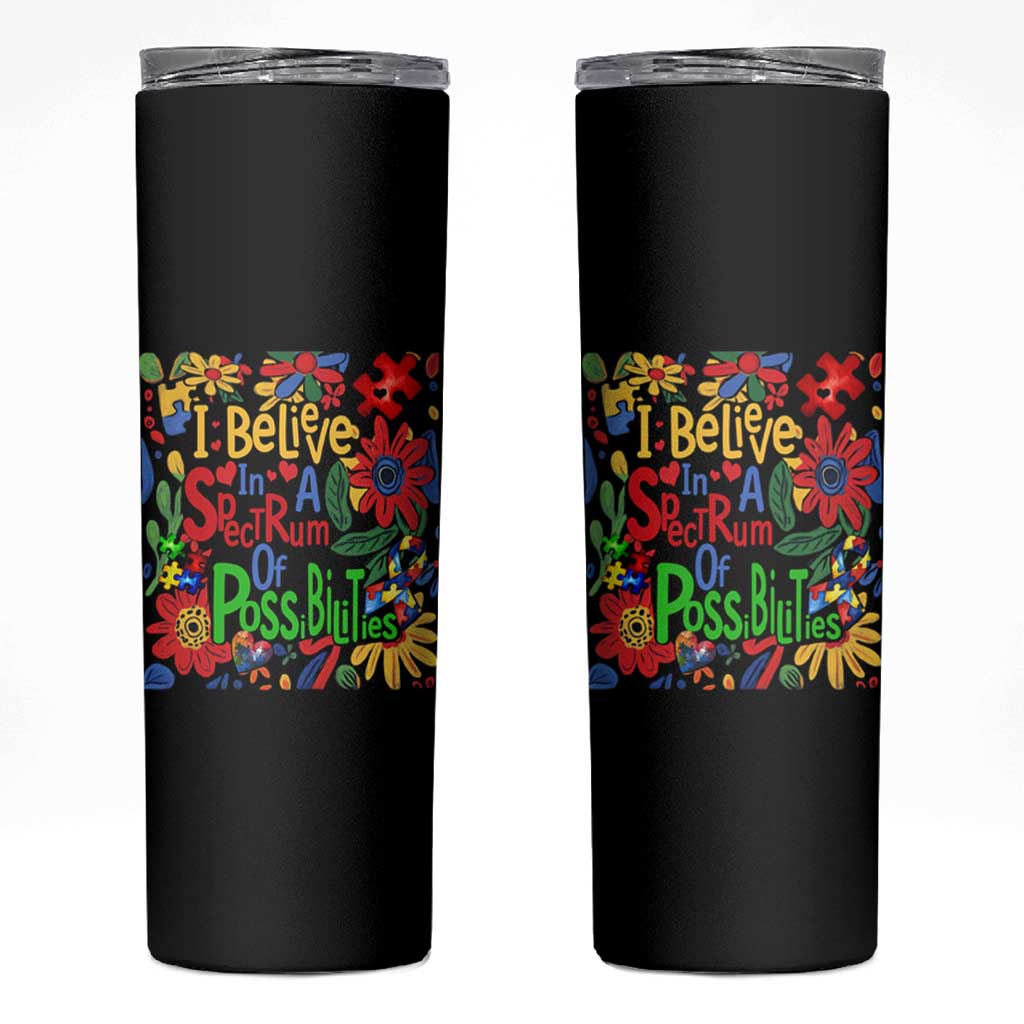 Autism Acceptance Skinny Tumbler I Believe In A Spectrum Of Possibilities Retro Boho