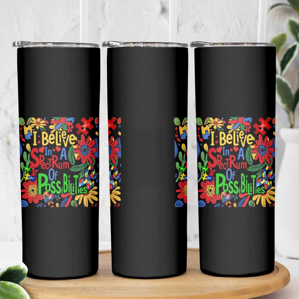 Autism Acceptance Skinny Tumbler I Believe In A Spectrum Of Possibilities Retro Boho