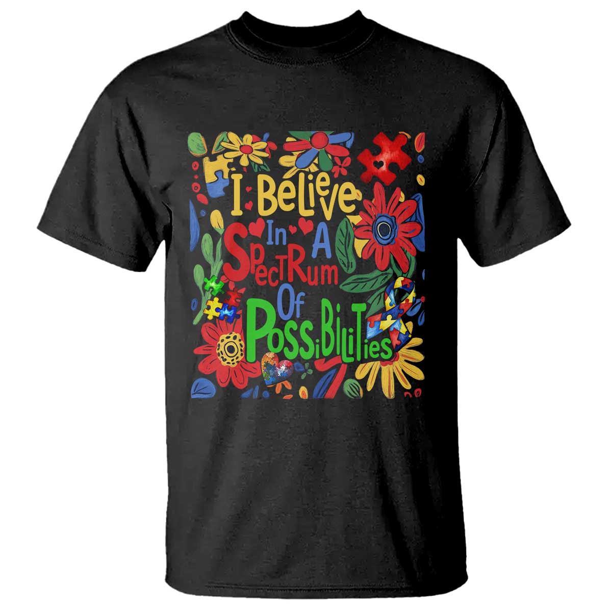 Autism Acceptance T Shirt I Believe In A Spectrum Of Possibilities Retro Boho