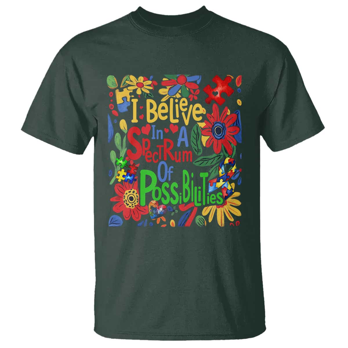 Autism Acceptance T Shirt I Believe In A Spectrum Of Possibilities Retro Boho