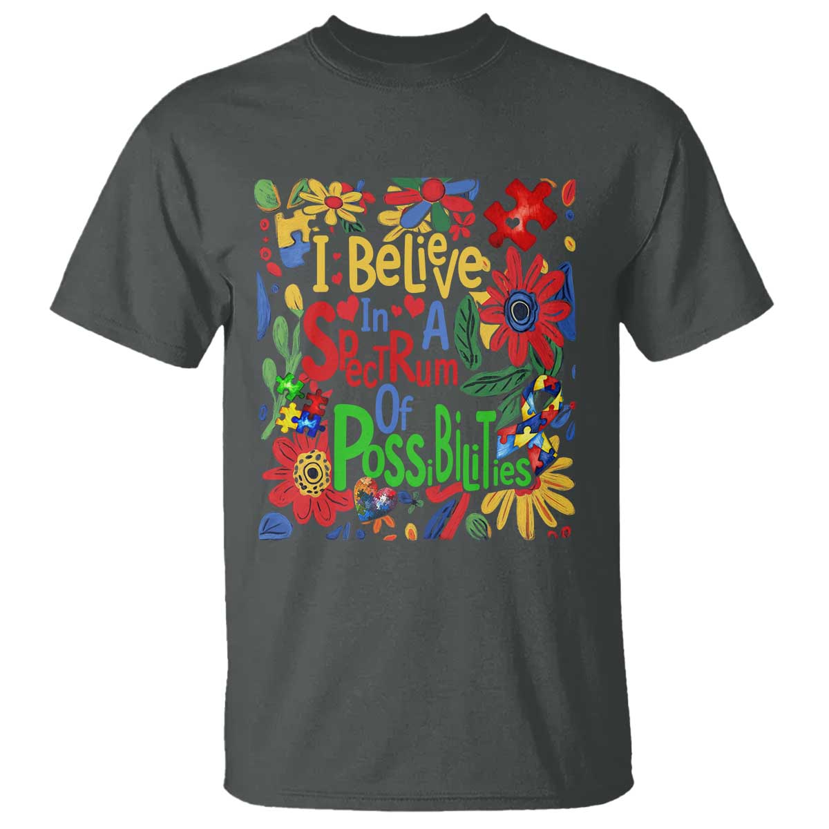 Autism Acceptance T Shirt I Believe In A Spectrum Of Possibilities Retro Boho