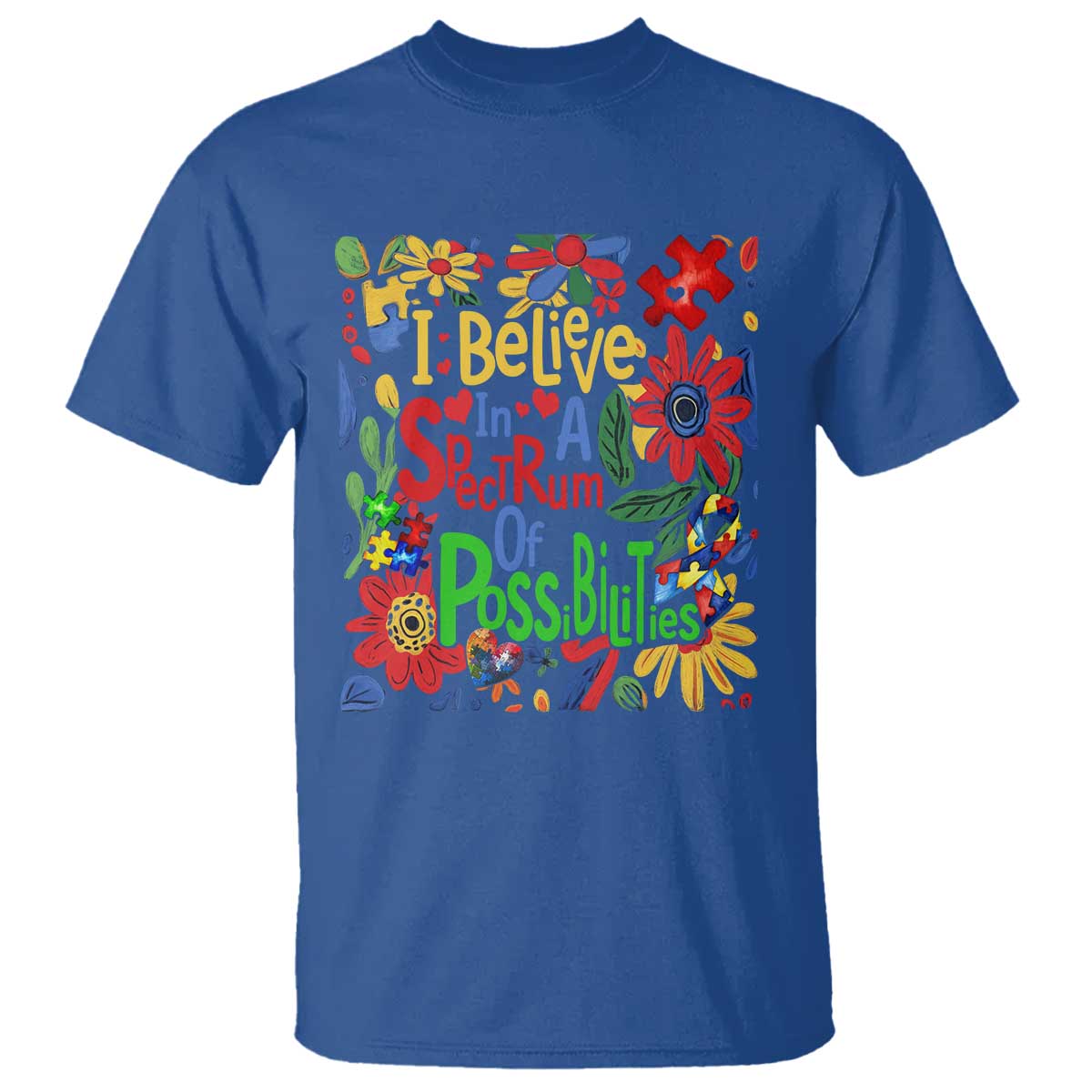 Autism Acceptance T Shirt I Believe In A Spectrum Of Possibilities Retro Boho