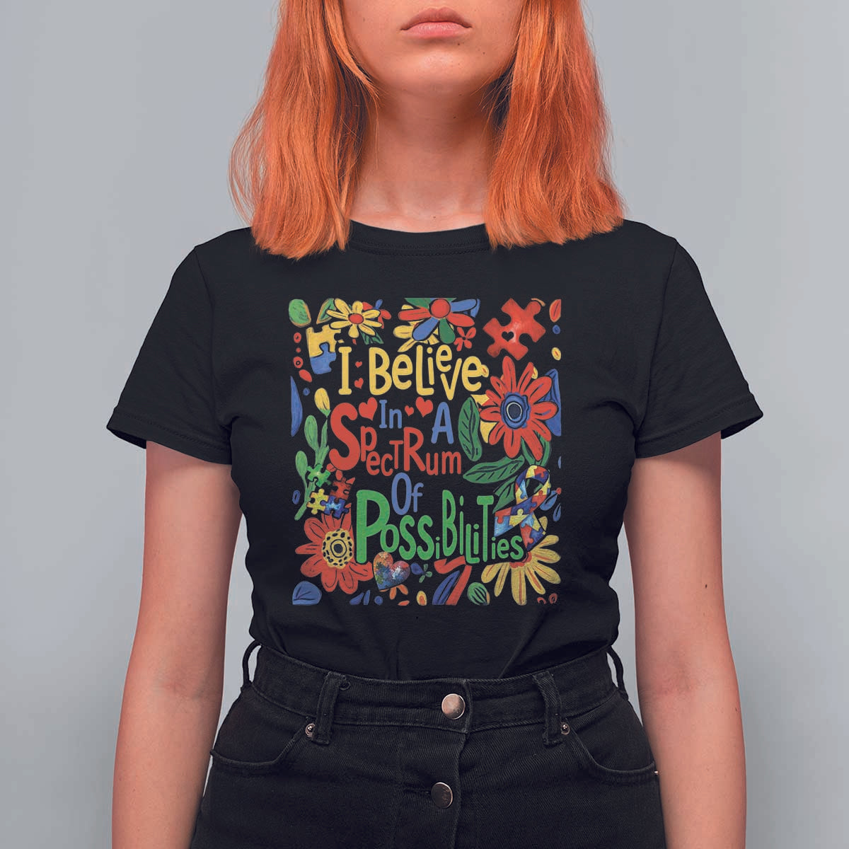 Autism Acceptance T Shirt For Women I Believe In A Spectrum Of Possibilities Retro Boho