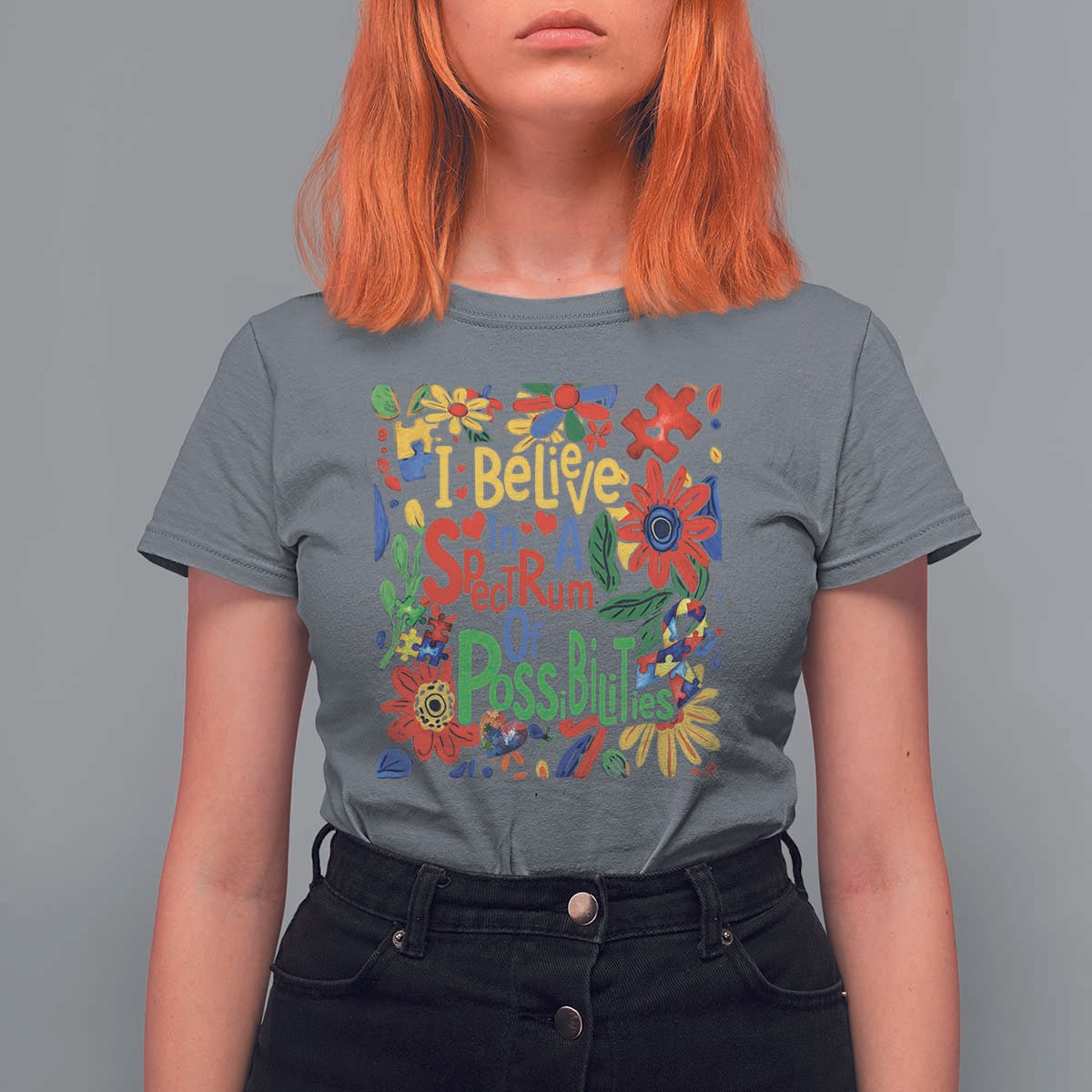 Autism Acceptance T Shirt For Women I Believe In A Spectrum Of Possibilities Retro Boho