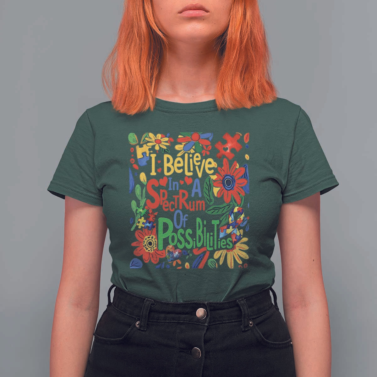 Autism Acceptance T Shirt For Women I Believe In A Spectrum Of Possibilities Retro Boho