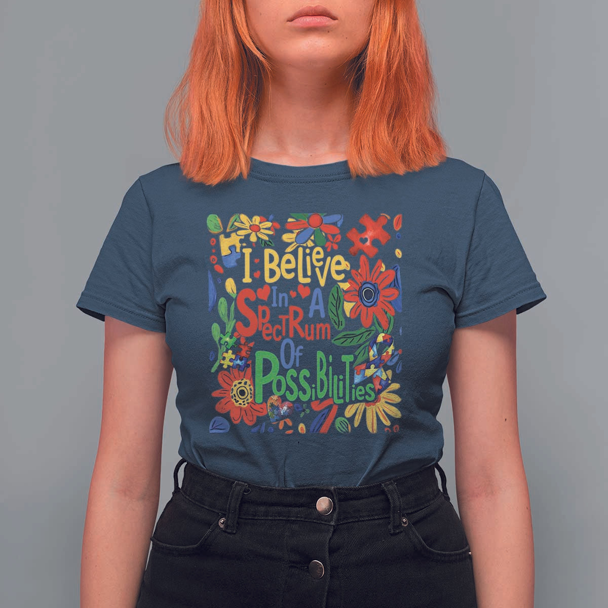 Autism Acceptance T Shirt For Women I Believe In A Spectrum Of Possibilities Retro Boho