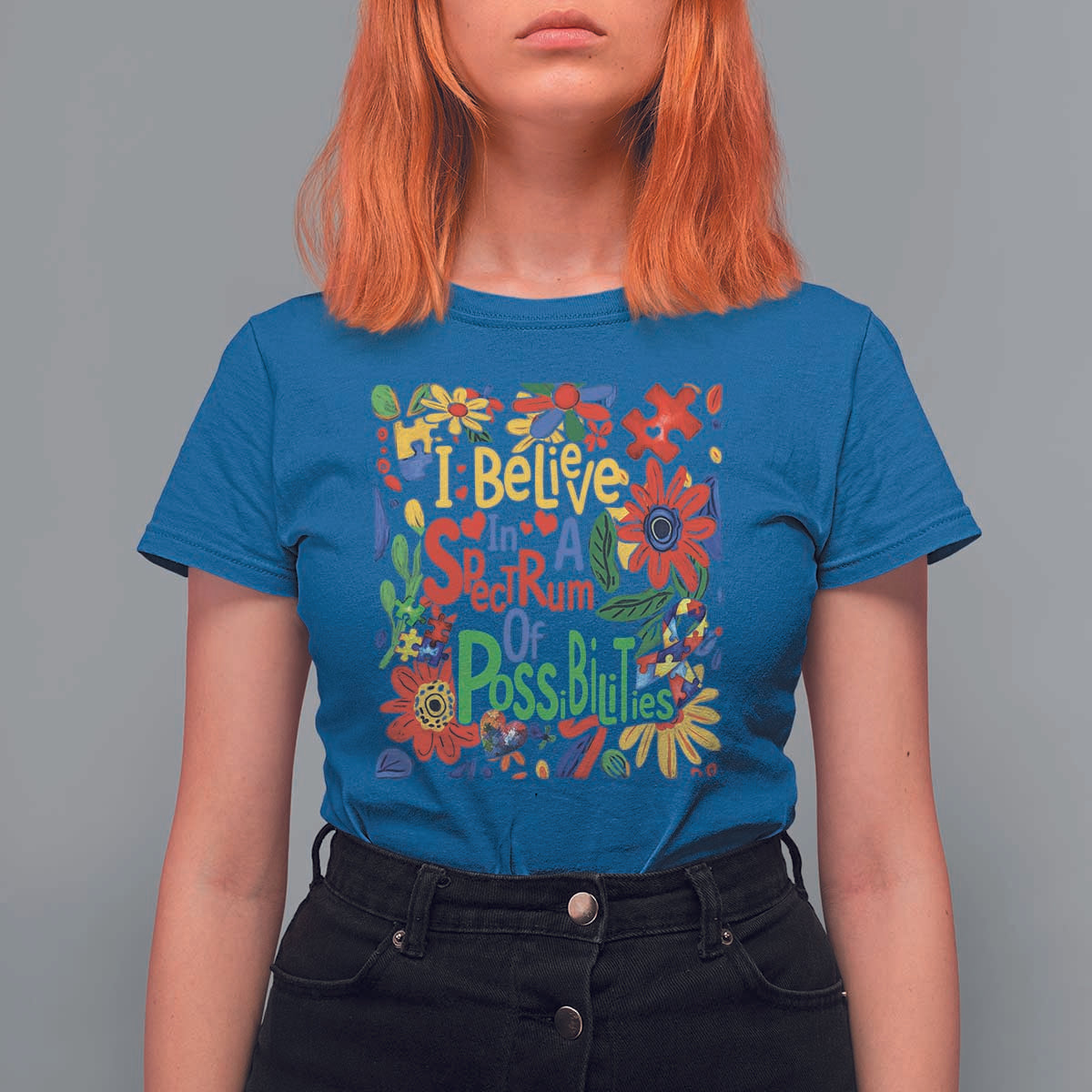 Autism Acceptance T Shirt For Women I Believe In A Spectrum Of Possibilities Retro Boho