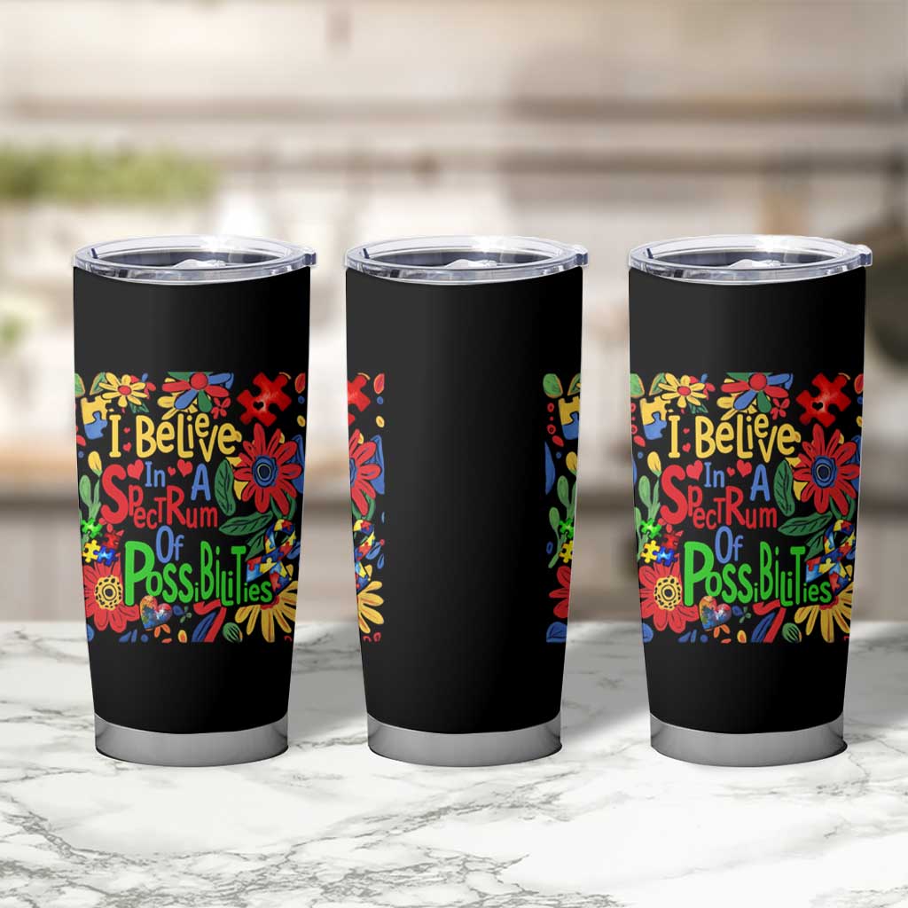 Autism Acceptance Tumbler Cup I Believe In A Spectrum Of Possibilities Retro Boho