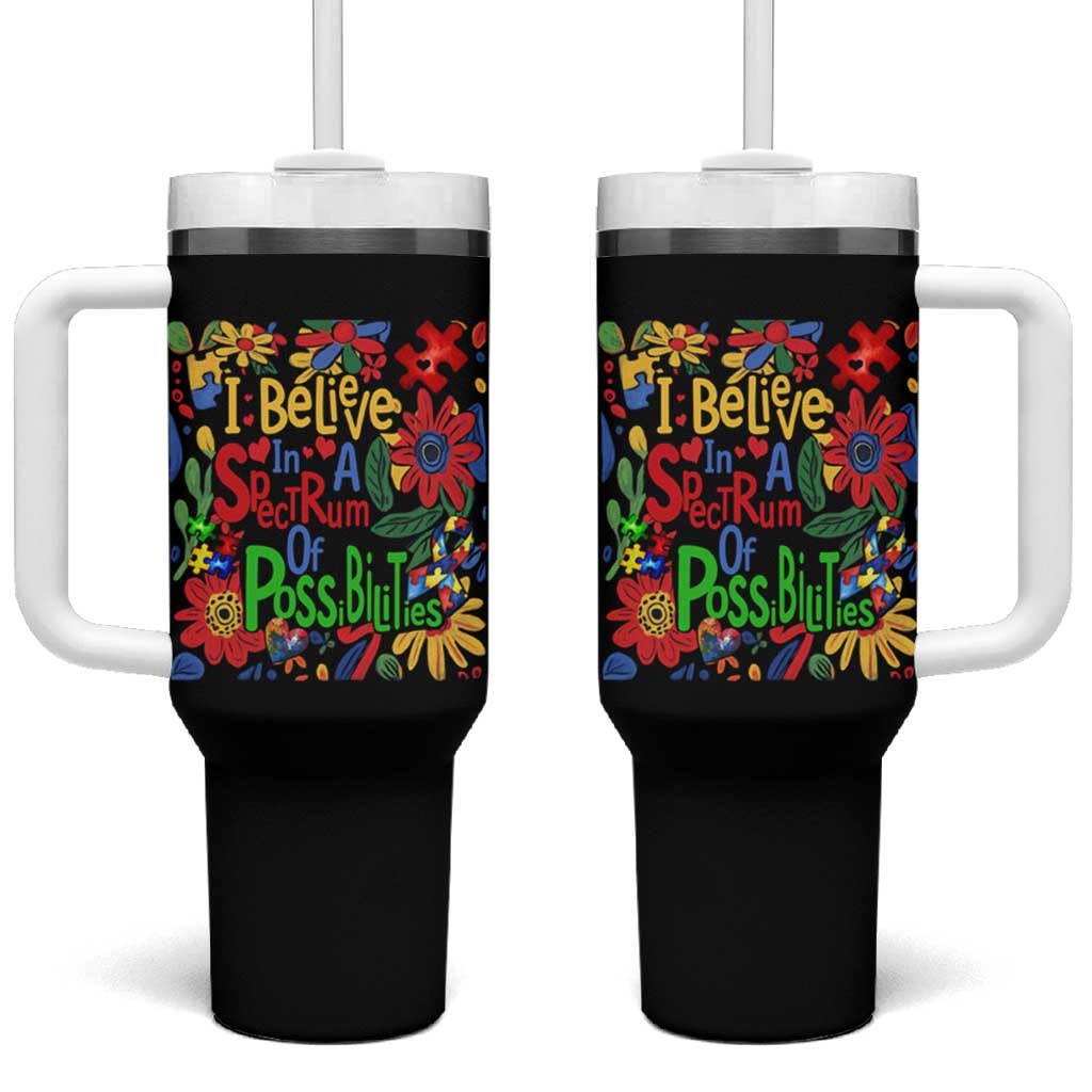 Autism Acceptance Tumbler With Handle I Believe In A Spectrum Of Possibilities Retro Boho