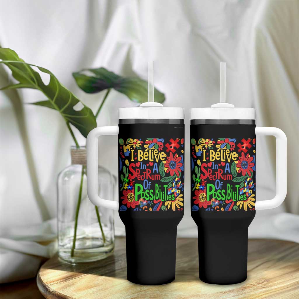 Autism Acceptance Tumbler With Handle I Believe In A Spectrum Of Possibilities Retro Boho