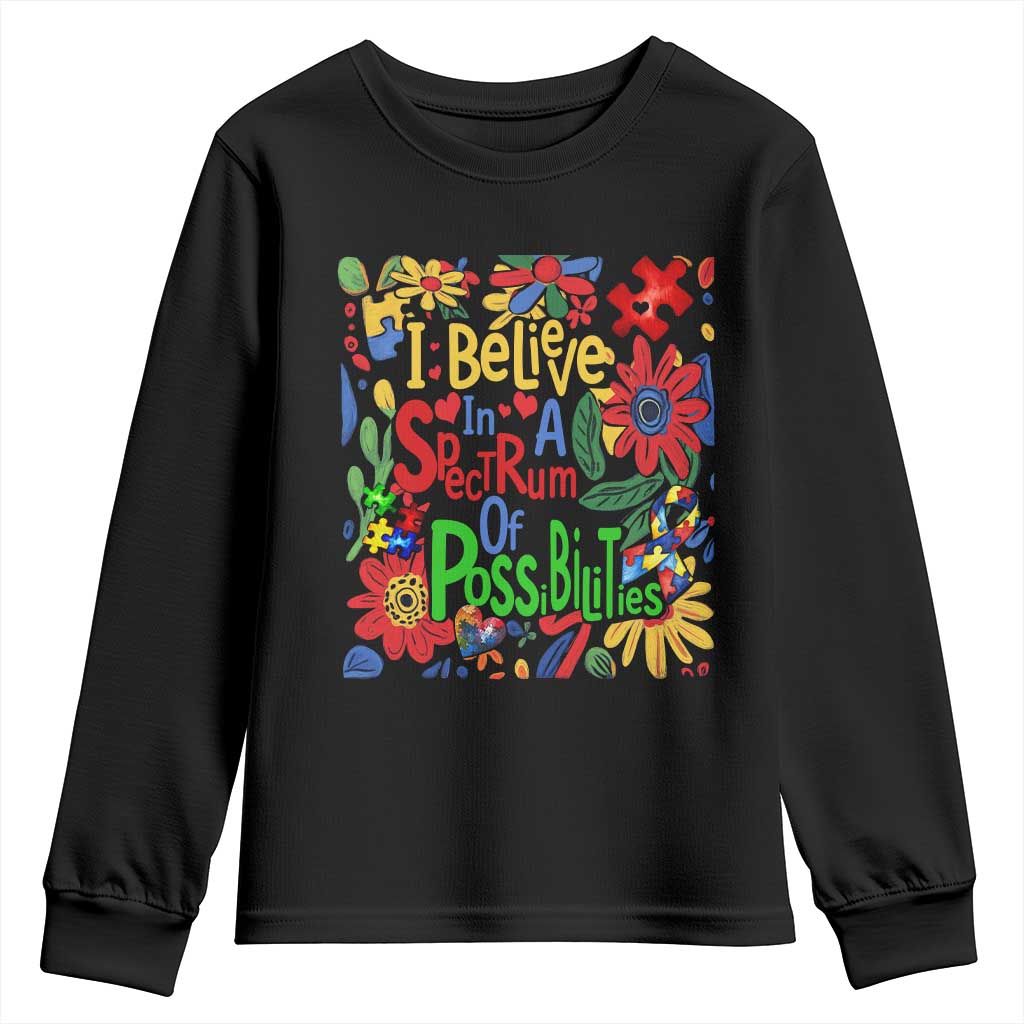 Autism Acceptance Youth Sweatshirt I Believe In A Spectrum Of Possibilities Retro Boho