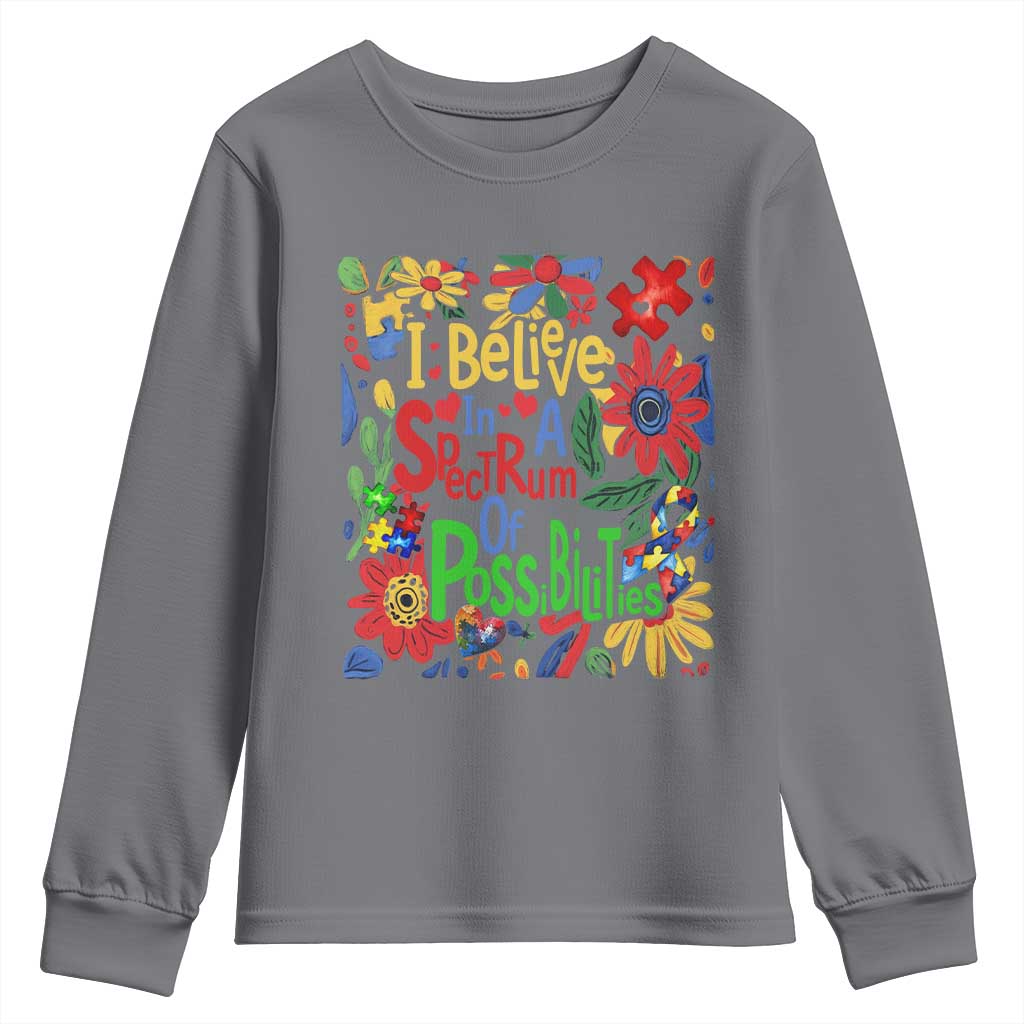 Autism Acceptance Youth Sweatshirt I Believe In A Spectrum Of Possibilities Retro Boho