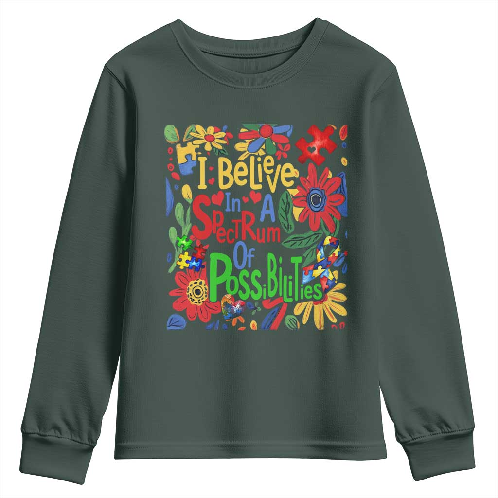 Autism Acceptance Youth Sweatshirt I Believe In A Spectrum Of Possibilities Retro Boho