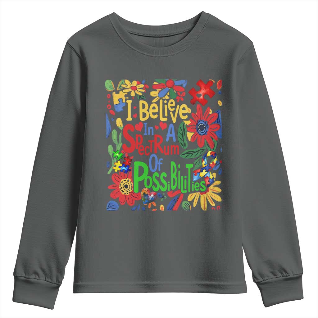Autism Acceptance Youth Sweatshirt I Believe In A Spectrum Of Possibilities Retro Boho