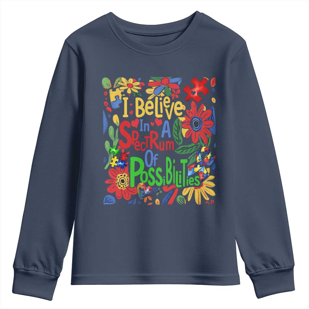 Autism Acceptance Youth Sweatshirt I Believe In A Spectrum Of Possibilities Retro Boho