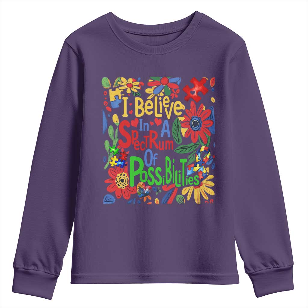 Autism Acceptance Youth Sweatshirt I Believe In A Spectrum Of Possibilities Retro Boho