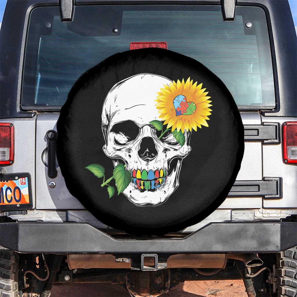 Autism Skull Sunflower Spare Tire Cover Support Autistic Puzzle Pieces Heart