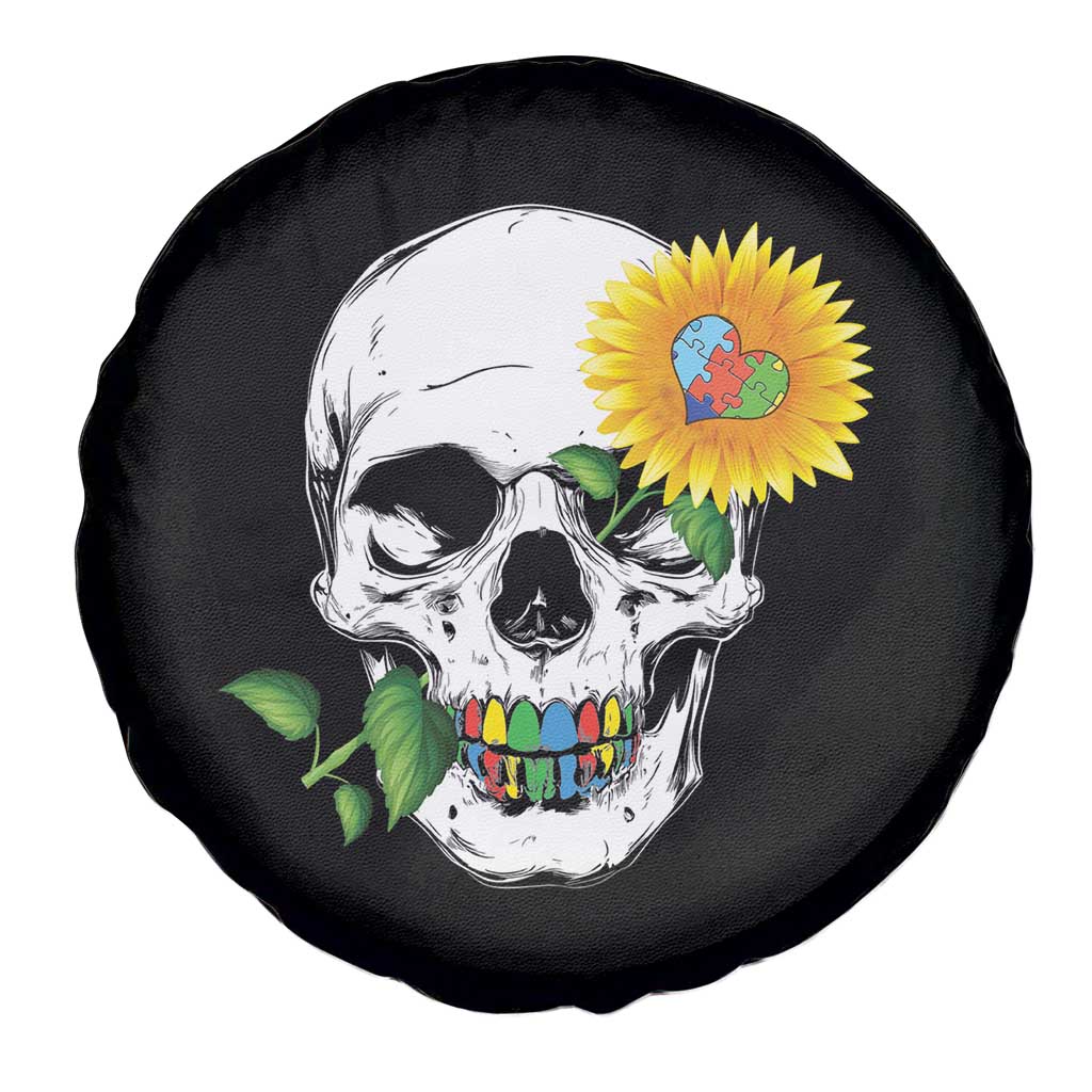 Autism Skull Sunflower Spare Tire Cover Support Autistic Puzzle Pieces Heart