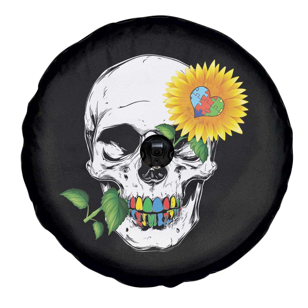 Autism Skull Sunflower Spare Tire Cover Support Autistic Puzzle Pieces Heart