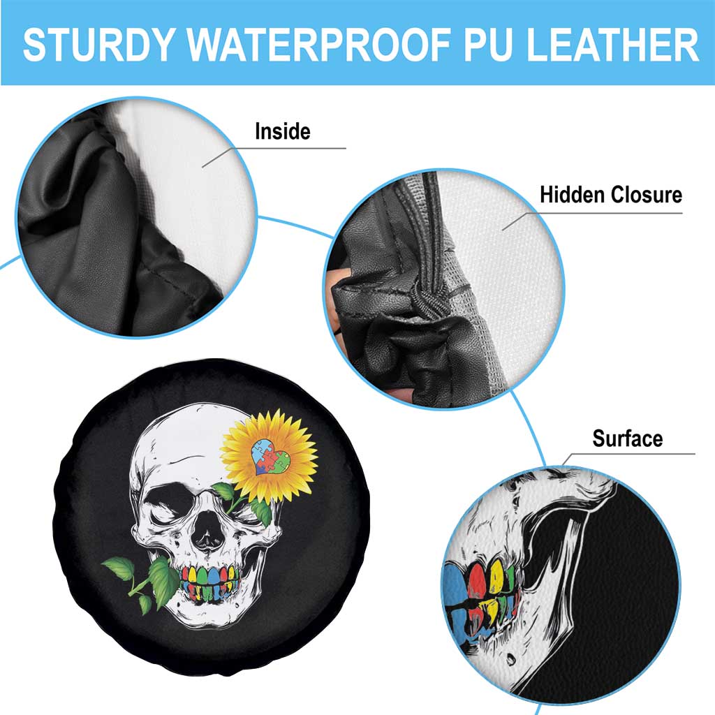 Autism Skull Sunflower Spare Tire Cover Support Autistic Puzzle Pieces Heart