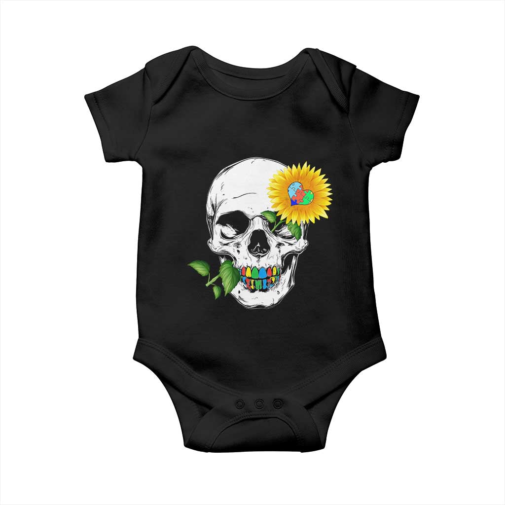 Autism Skull Sunflower Baby Onesie Support Autistic Puzzle Pieces Heart