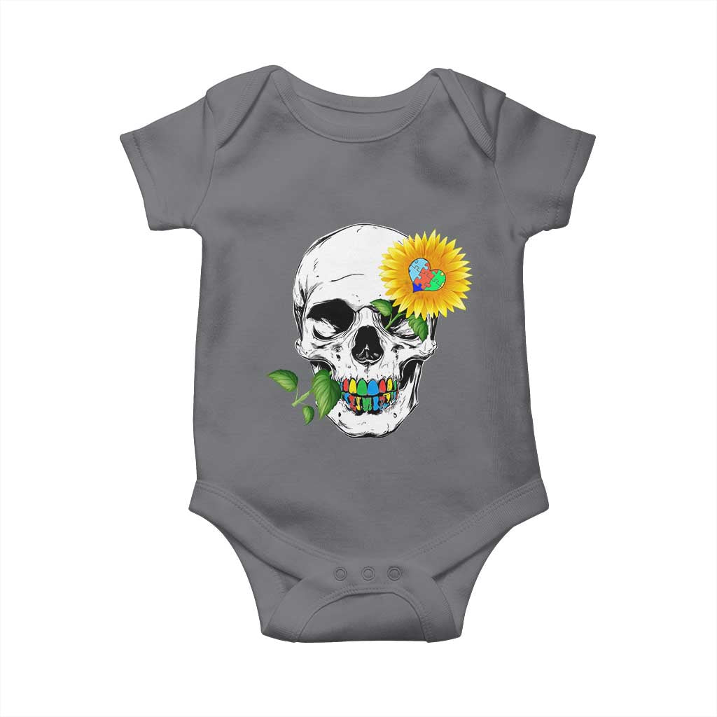 Autism Skull Sunflower Baby Onesie Support Autistic Puzzle Pieces Heart