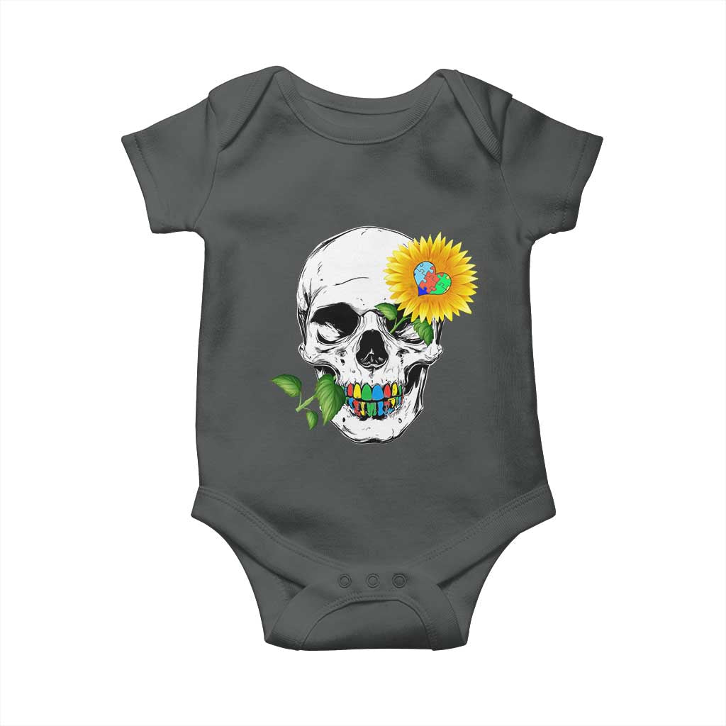 Autism Skull Sunflower Baby Onesie Support Autistic Puzzle Pieces Heart