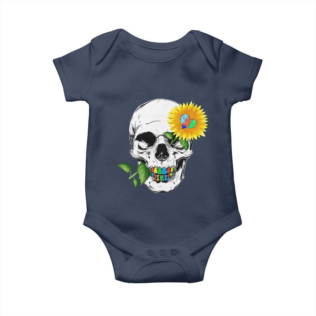 Autism Skull Sunflower Baby Onesie Support Autistic Puzzle Pieces Heart