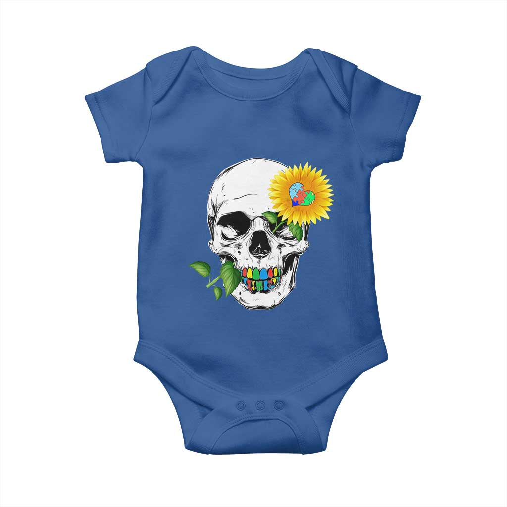 Autism Skull Sunflower Baby Onesie Support Autistic Puzzle Pieces Heart