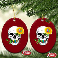 Autism Skull Sunflower Ceramic Ornament Support Autistic Puzzle Pieces Heart - Wonder Print Shop