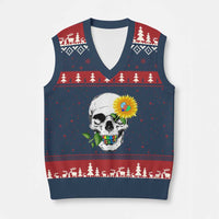 Autism Skull Sunflower V-Neck Knit Sweater Vest Support Autistic Puzzle Pieces Heart - Wonder Print Shop