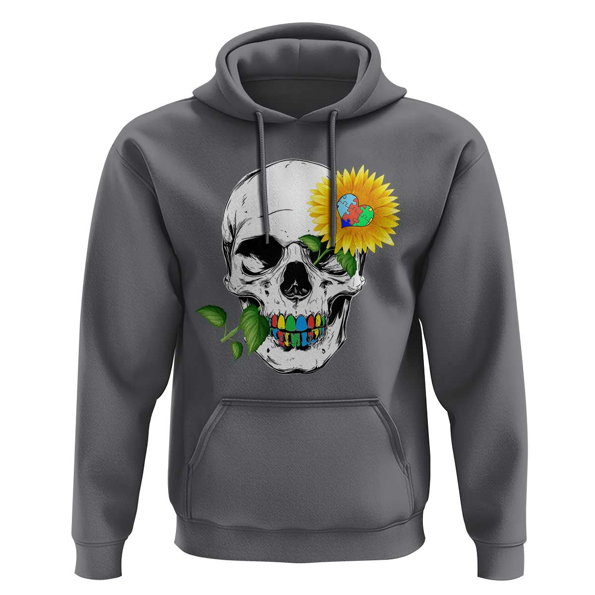 Autism Skull Sunflower Hoodie Support Autistic Puzzle Pieces Heart