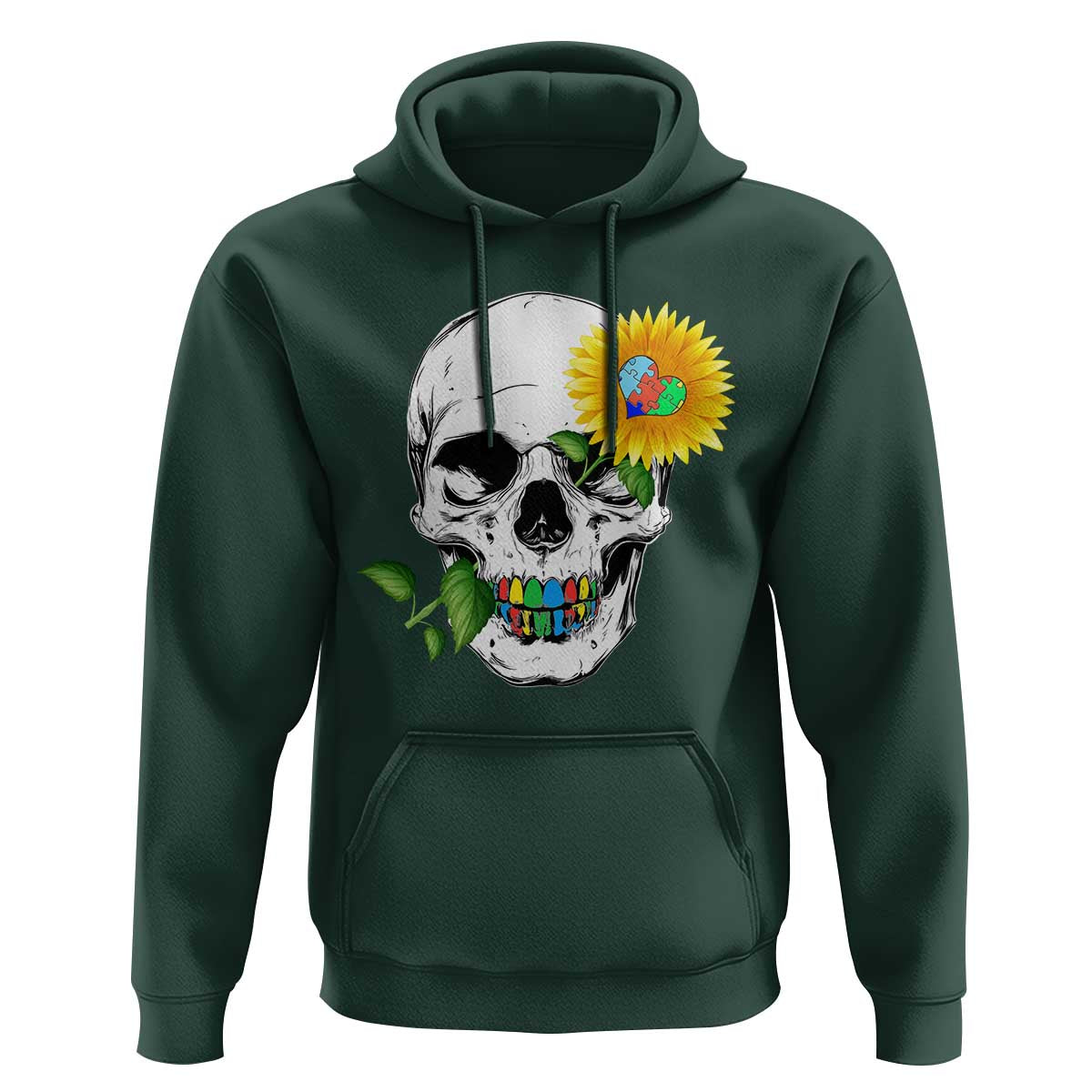 Autism Skull Sunflower Hoodie Support Autistic Puzzle Pieces Heart