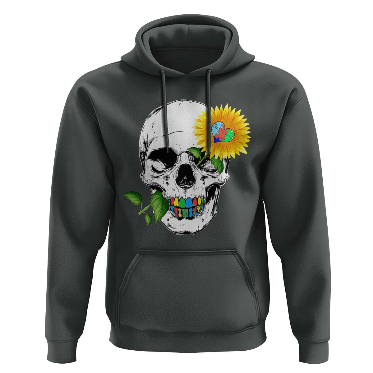 Autism Skull Sunflower Hoodie Support Autistic Puzzle Pieces Heart