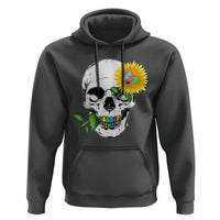 Autism Skull Sunflower Hoodie Support Autistic Puzzle Pieces Heart