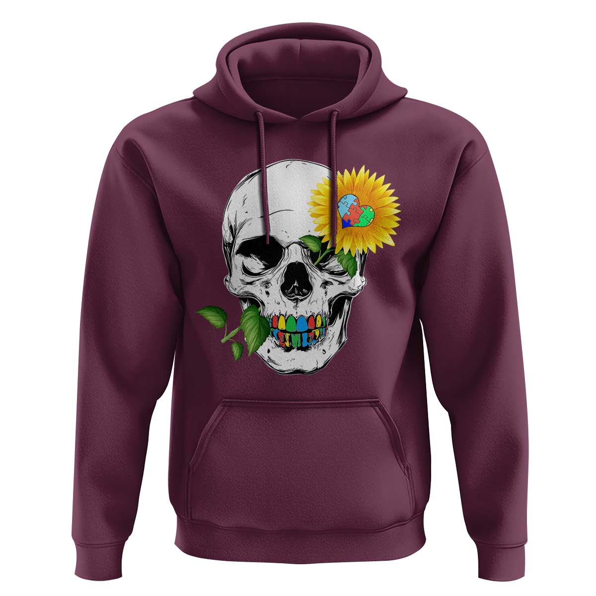 Autism Skull Sunflower Hoodie Support Autistic Puzzle Pieces Heart