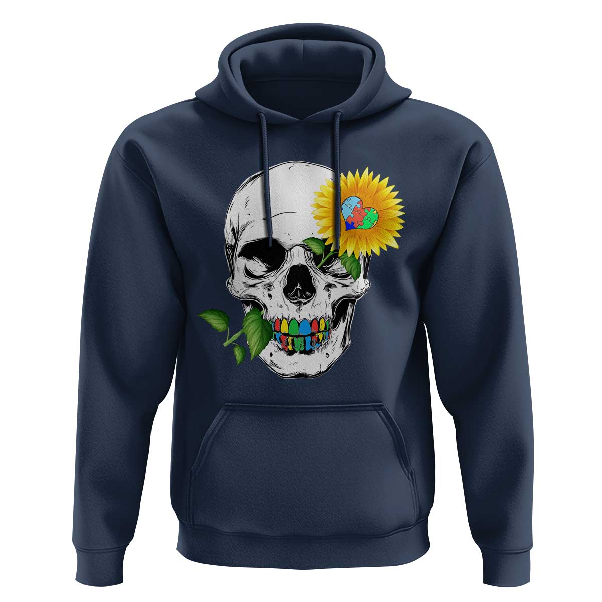 Autism Skull Sunflower Hoodie Support Autistic Puzzle Pieces Heart